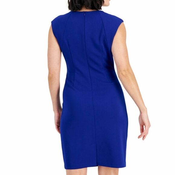 BRAND NEW ENFOCUS STUDIO  ASYMMETRIMINIC NECK SCUBA CREPE SHEATH DRESS - Picture 1 of 13